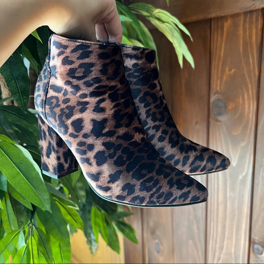 Velvet Cheetah Print Block Heel Ankle Booties